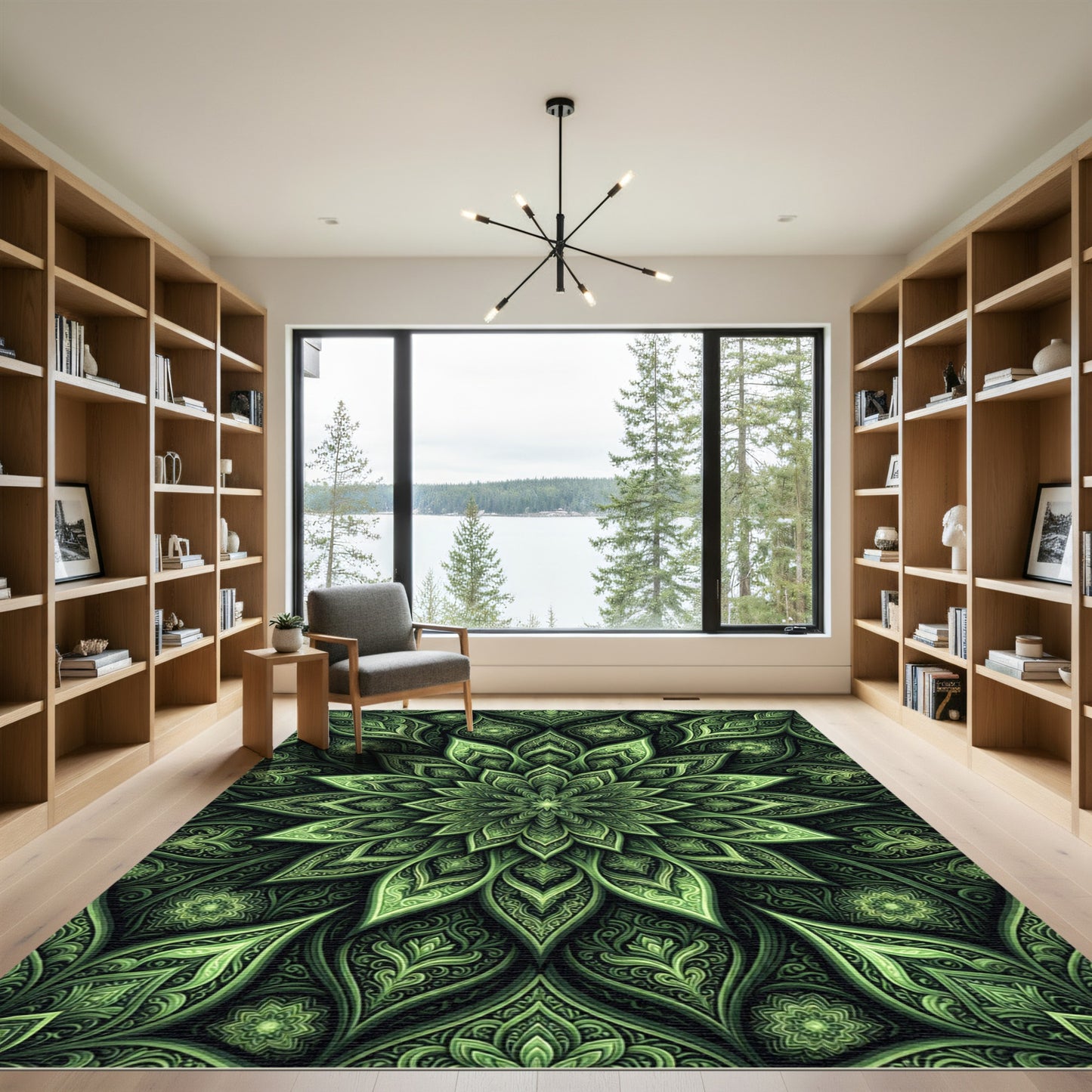 Emerald Green Intricate Floral Mandala Rug