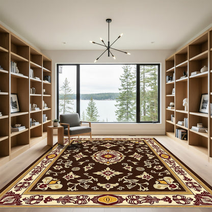 Ornate Brown Scroll Medallion Rug
