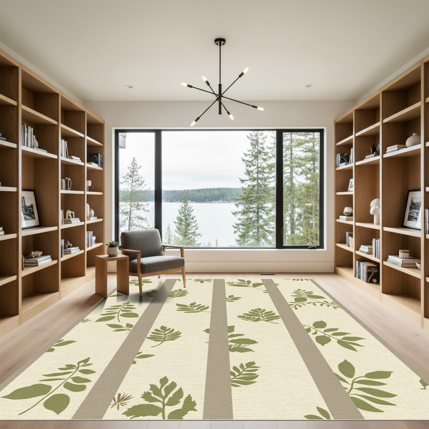 Olive Green Leafy Stripes Rug