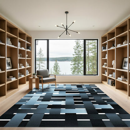 Modern Indigo Interlocking Ribbon Weave Rug