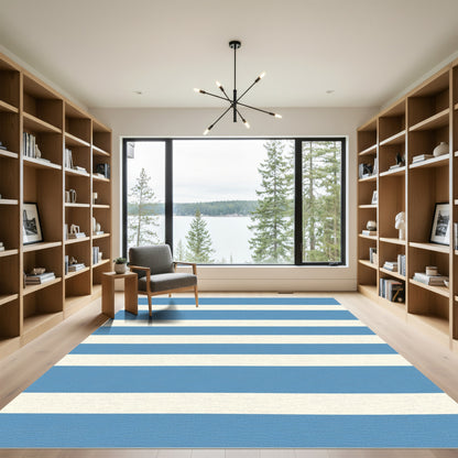 Bold Aqua Cream Horizontal Bands Rug