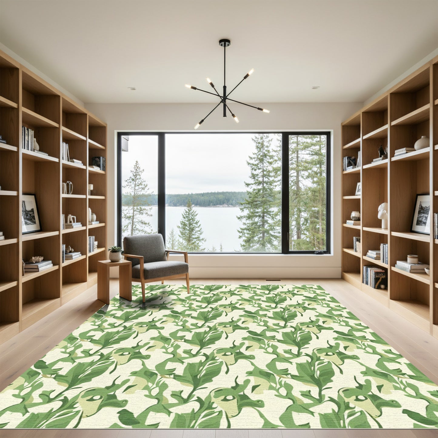 Emerald Green Leafy Branch Arrangement Rug