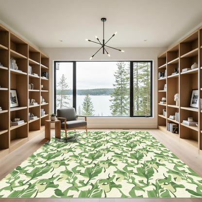 Emerald Green Leafy Branch Arrangement Rug