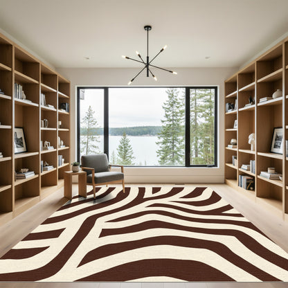 Earthy Brown Cream Zebra Stripes Rug