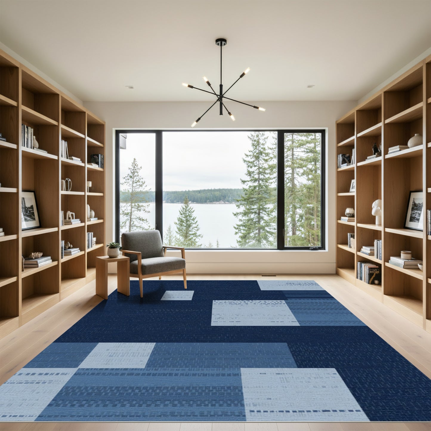 Midnight Blue Geometric Abstract Blocks Rug