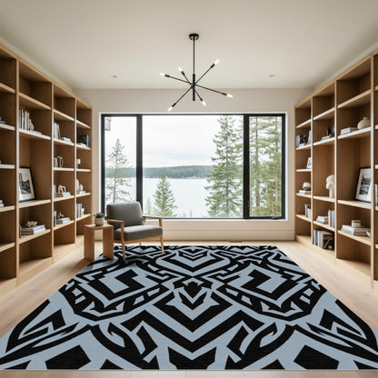 Monochromatic Geometric Tribal Abstract Rug
