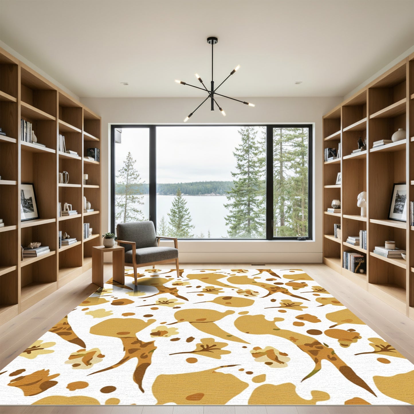 Earthy Ochre Abstract Floral Sprig Rug