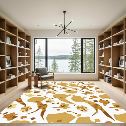 Earthy Ochre Abstract Floral Sprig Rug