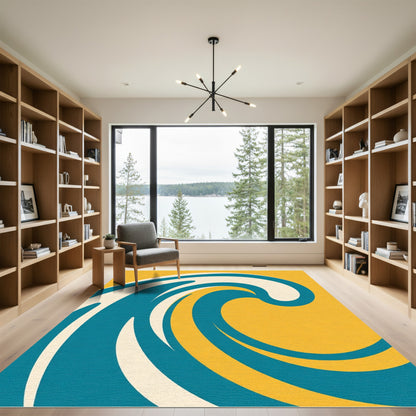 Abstract Teal Cream Wave Rug