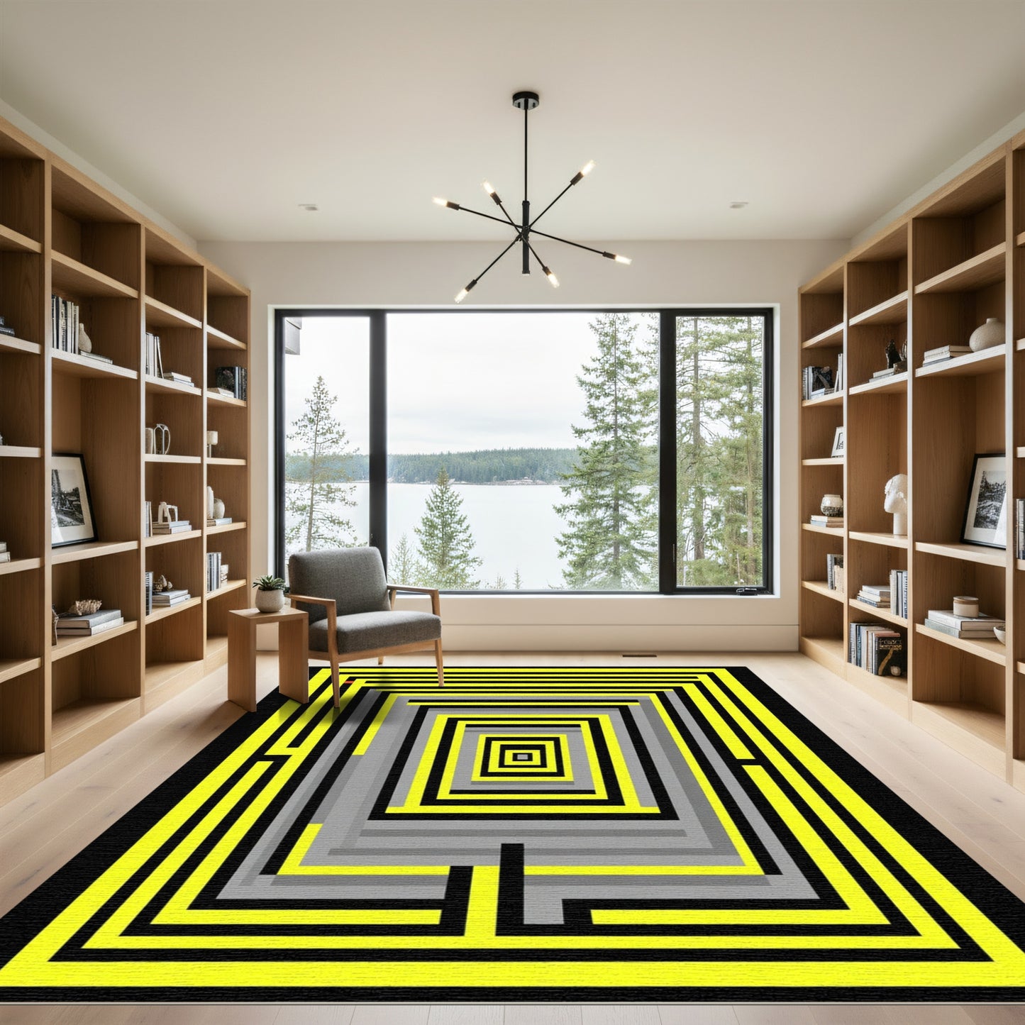 Bold Yellow Maze Square Rug