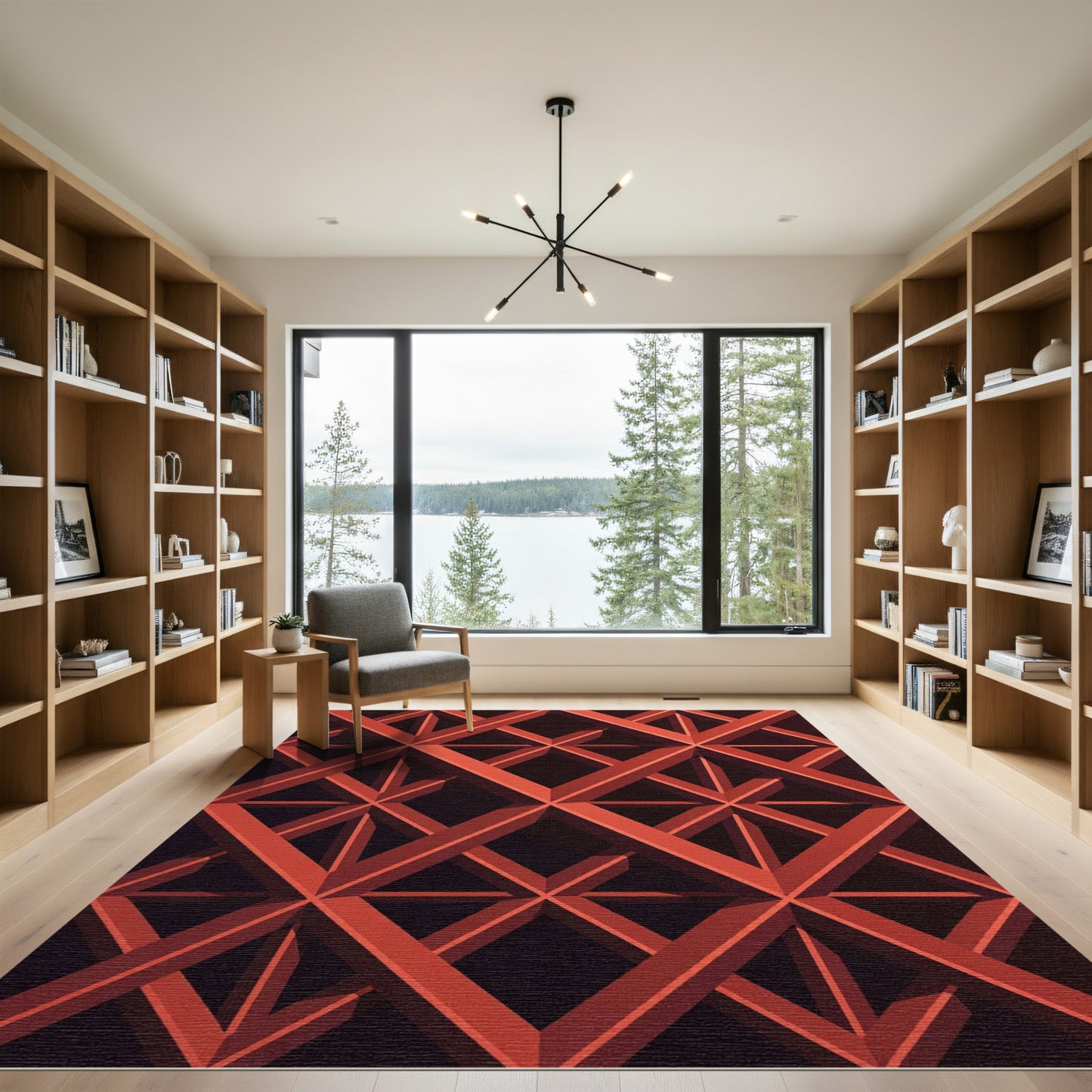 Red Geometric Iron Lattice Texture Rug