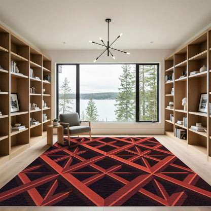 Red Geometric Iron Lattice Texture Rug