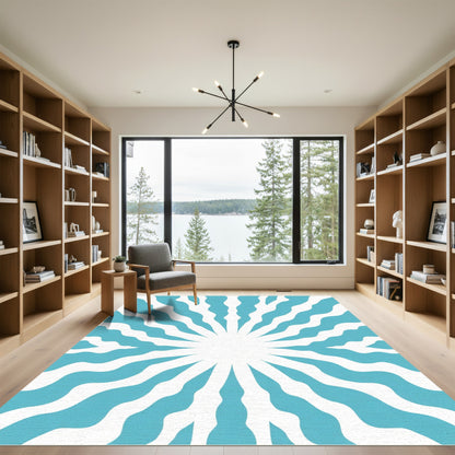 Cool Blue Radiating Wave Rug