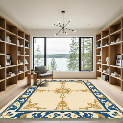 Golden Medallion Blue Bordered Rug
