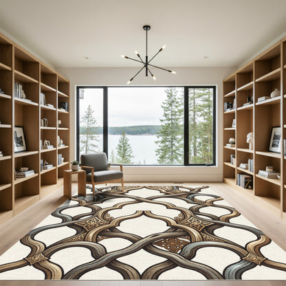 Elegant Gold Metallic Intertwined Scroll Rug