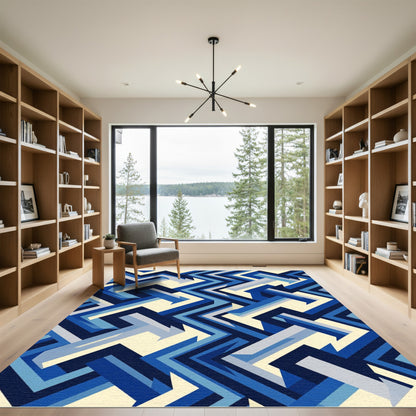 Modern Blue Geometric Angled Stripes Rug