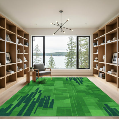 Abstract Forest Green Camouflage Blocks Rug