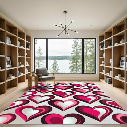 Retro Pink Layered Heart Arrangement Rug