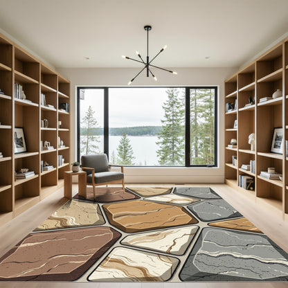 Earthy Stone Mosaic Geometric Rug