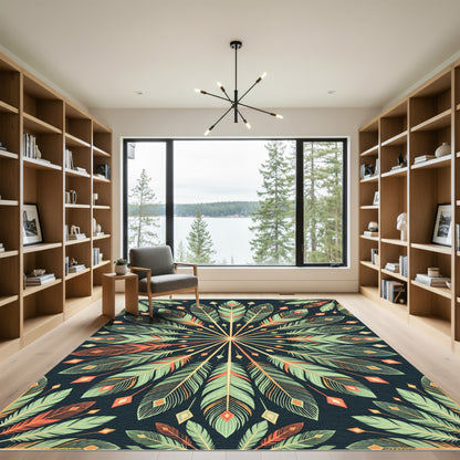 Sage Feather Mandala Symmetry Art Rug
