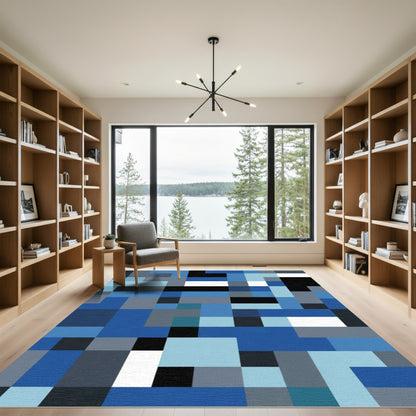 Cool Blue Geometric Blocks Rug