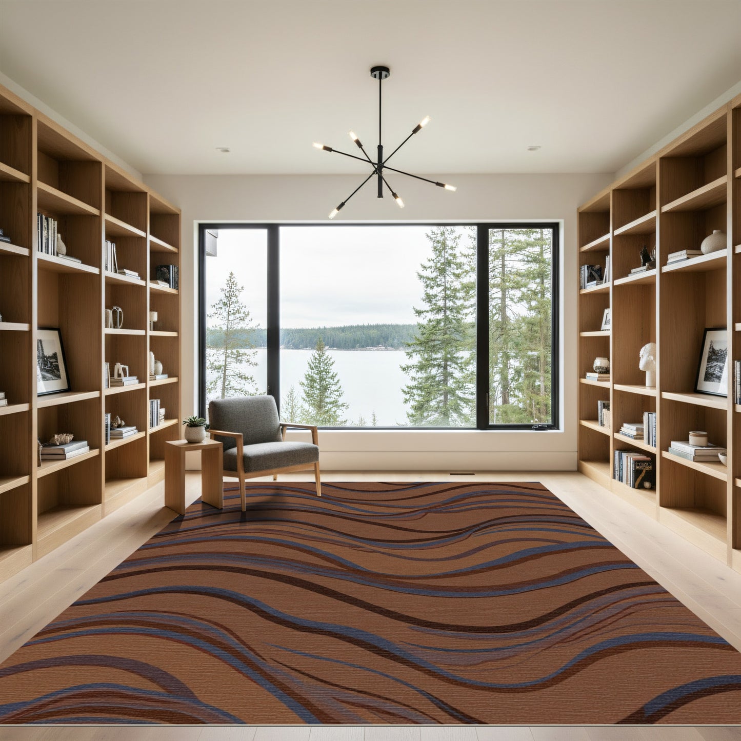 Earthy Brown Abstract Wave Rug