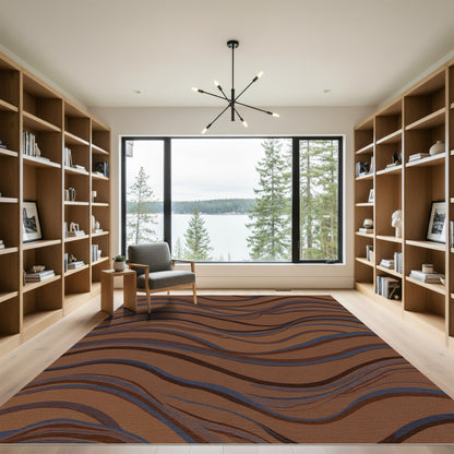 Earthy Brown Abstract Wave Rug