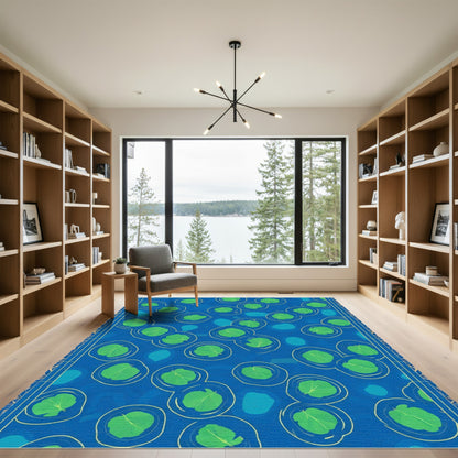 Blue Green Leafy Bubbles Border Rug