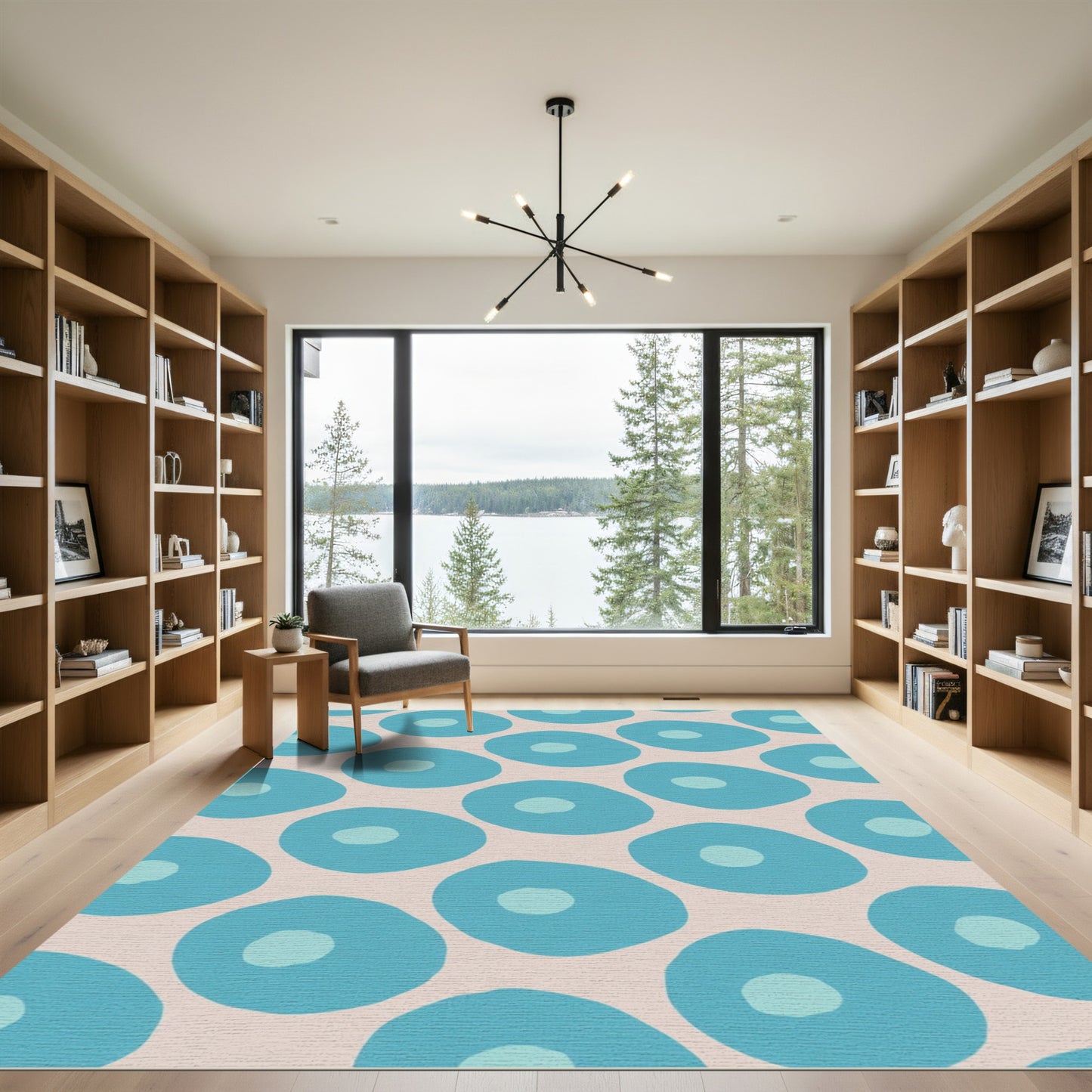 Teal Abstract Organic Circles Rug