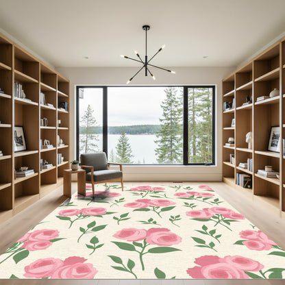 Sweet Pink Rose Meadow Bloom Rug