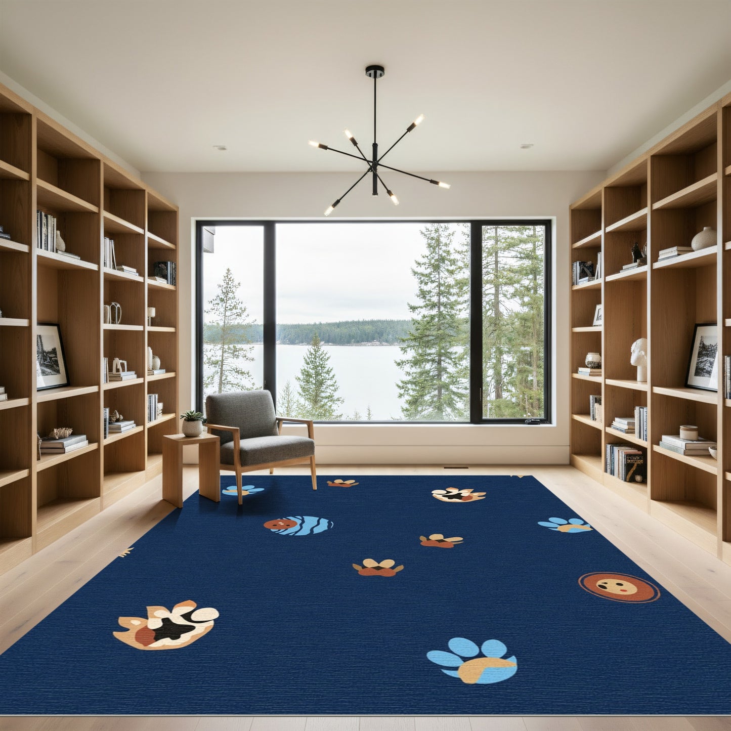 Whimsical Paw Print Medley Navy Rug