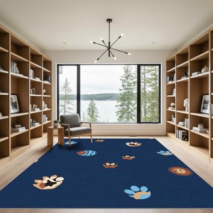 Whimsical Paw Print Medley Navy Rug