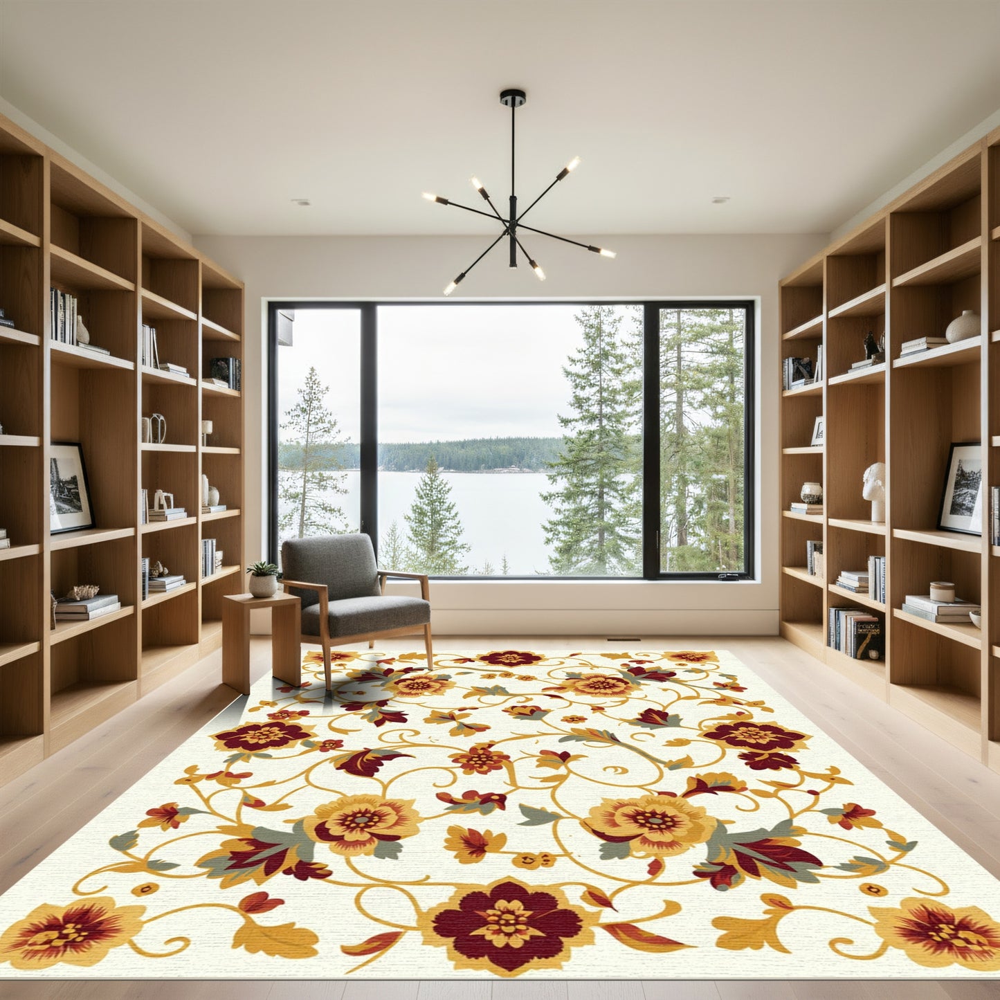 Crimson Gold Floral Vine Garden Rug