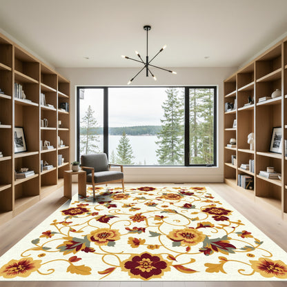 Crimson Gold Floral Vine Garden Rug