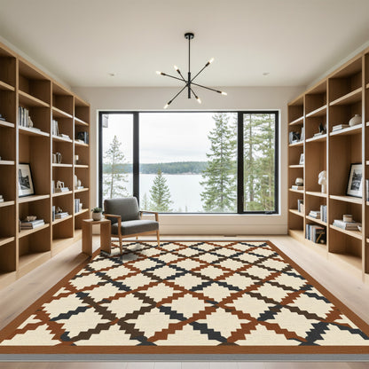 Earthy Diamond Lattice Pattern Rug