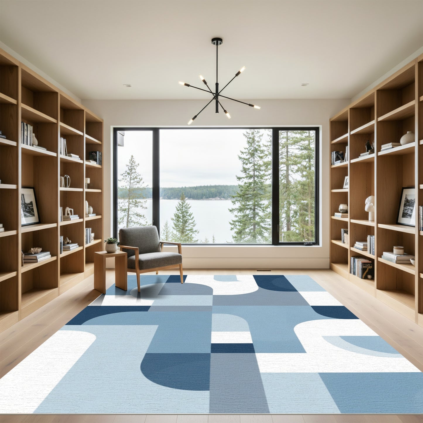 Mid Century Modern Geometric Abstract Blue Rug