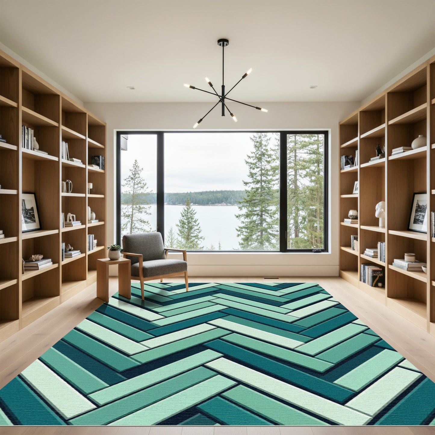 Teal Mint Herringbone Wood Grain Rug