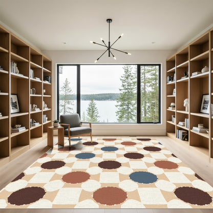 Earthy Tone Circles Squares Composition Rug