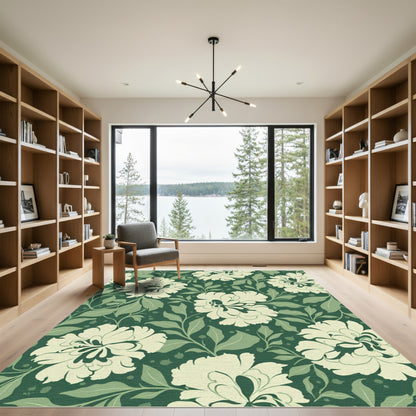 Cream Peony Garden Green Tones Rug