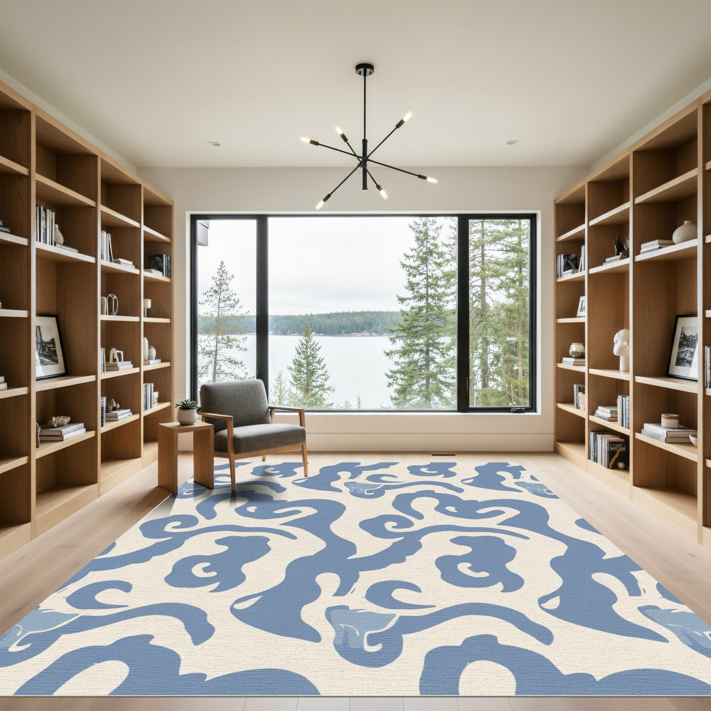 Soft Blue Abstract Organic Swirl Rug