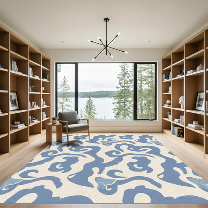Soft Blue Abstract Organic Swirl Rug
