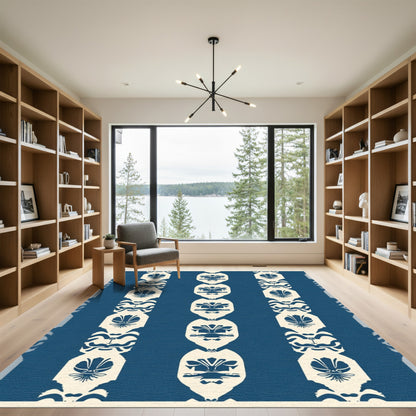 Classic Blue Shell Repeating Motif Rug