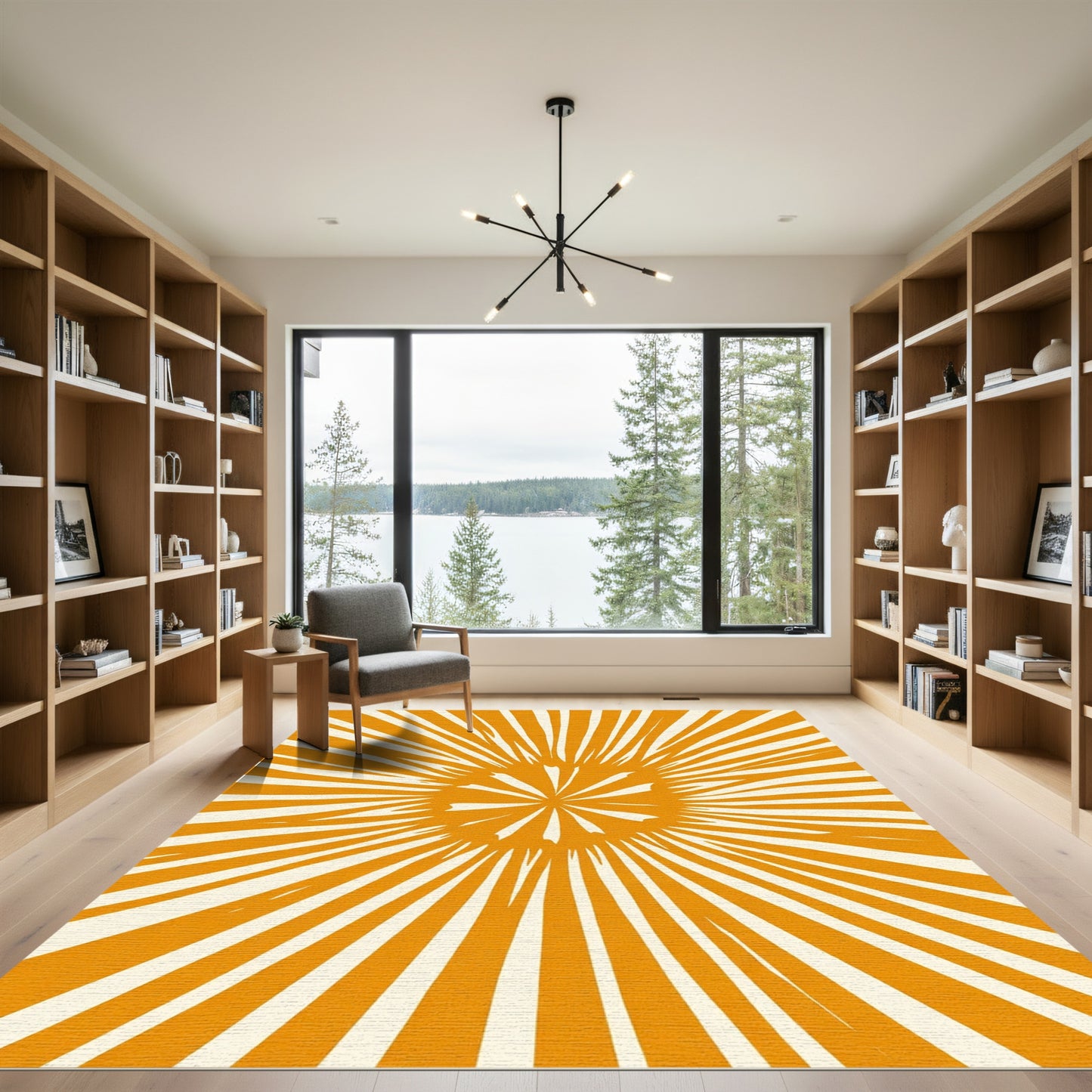 Radiant Gold Sunburst Rays Rug