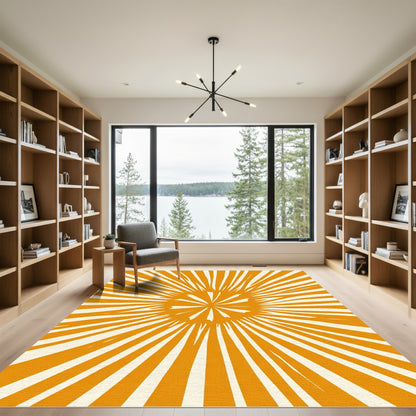 Radiant Gold Sunburst Rays Rug