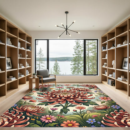 Vintage Copper Chrysanthemum Botanical Garden Rug