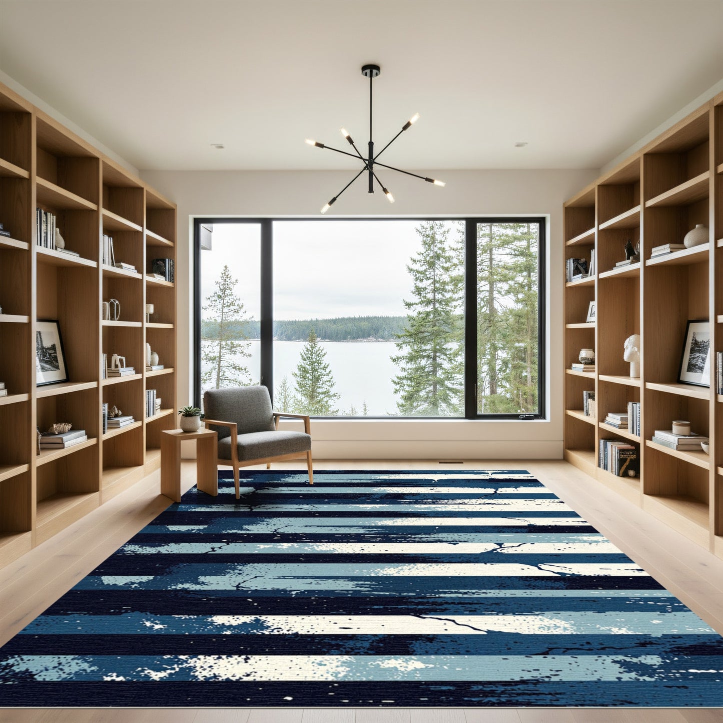 Abstract Blue Splatter Stripe Rug
