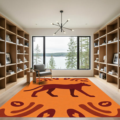 Bold Crimson Panther Abstract Tribal Rug
