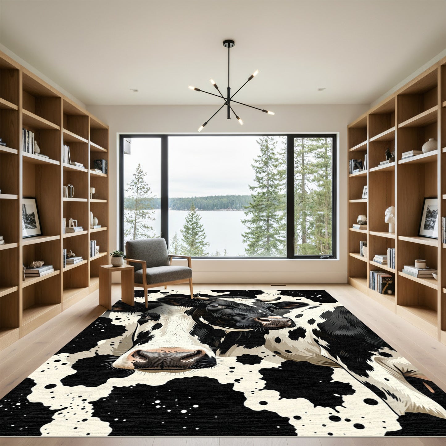 Bold Black and White Cowscape Rug