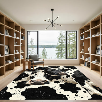 Bold Black and White Cowscape Rug