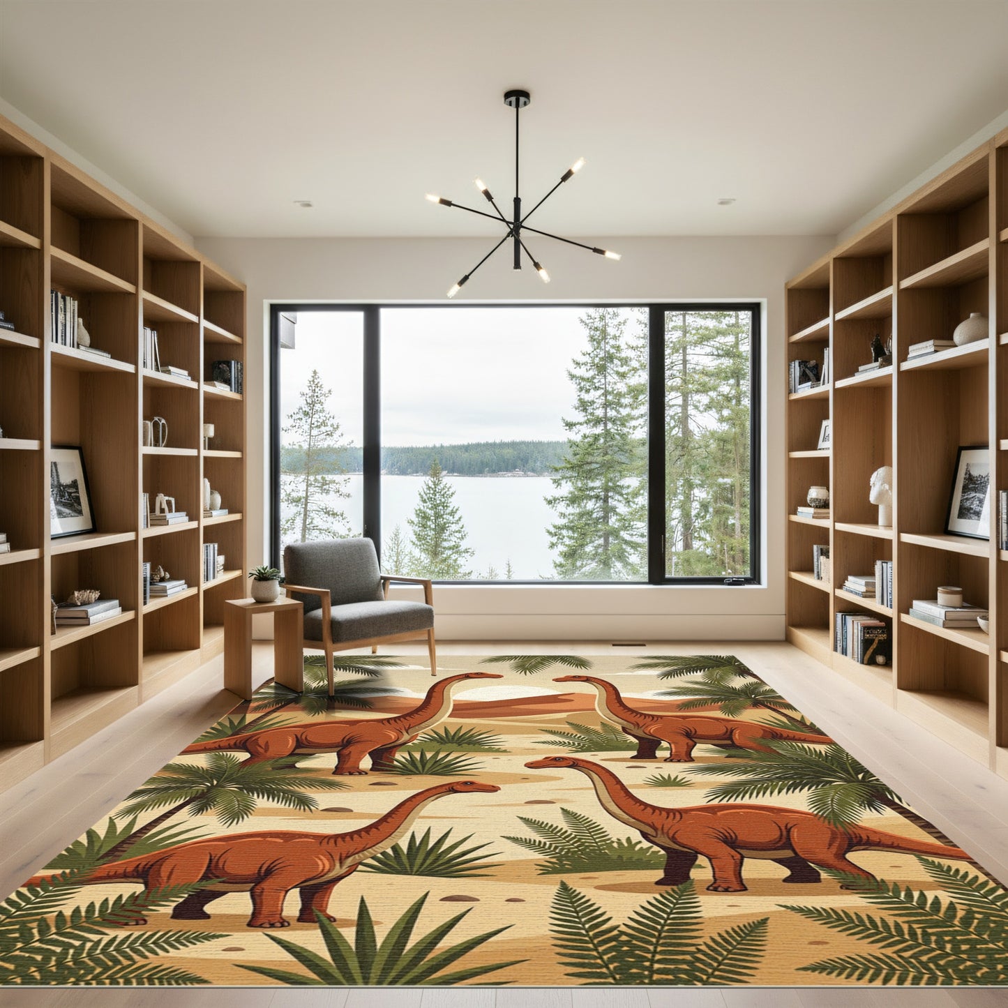 Terracotta Dinosaur Landscape Desert Oasis Rug